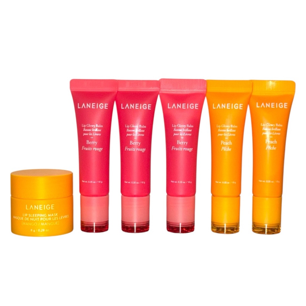 Laneige Lip Glowy Balm Bundle 3 Berry 2 Peach + Mango Lip Mask New